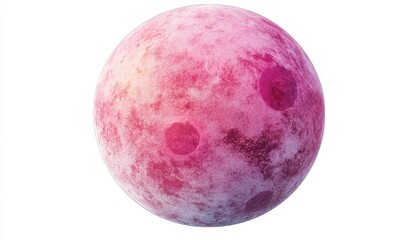 A vibrant pink planet with detailed textures against a white background