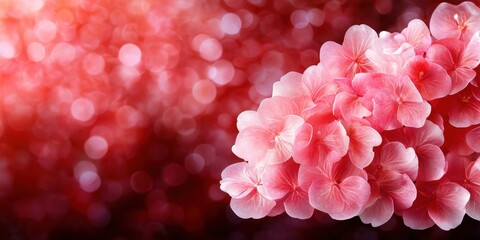 Obraz premium Delicate Pink Flowers with Red Bokeh Background