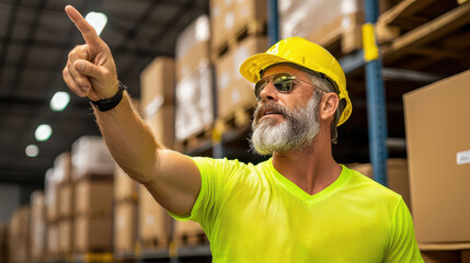 Warehouse operations, A warehouse manager directs operations while overseeing inventory in a busy storage facility.