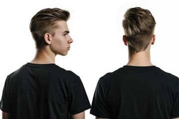 Fototapeta premium Two individuals standing together, both wearing black t-shirts