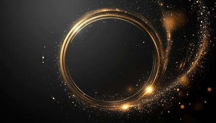 Elegant abstract gold sparkle circle frame on a black background
