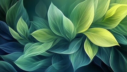 A colorful abstract nature background with vibrant shades of green foliage, perfect for promoting ecofriendly design concepts