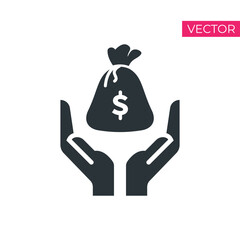 bag with money in hand - loan or investment sign - finance icon. vector illustration.