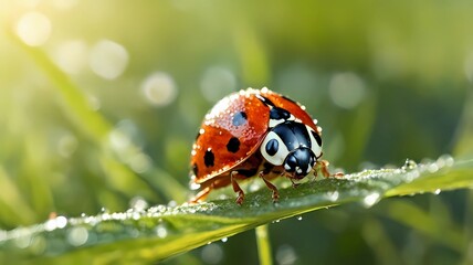 A ladybug adorned with dew drops AI