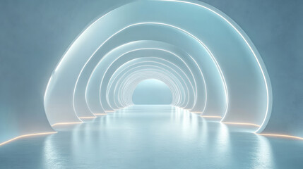 3D rendering neon line tunnel business technology background