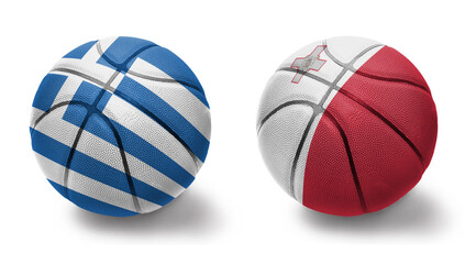 Fototapeta premium basketball balls with the national flags of greece and malta on the white background.