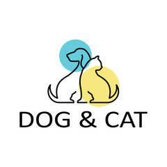 Dog and cat love logo, sign and symbol. Modern animal badge for veterinary clinic, pet food - Vector
