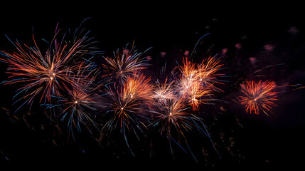 Fireworks bursting in the dark night sky, showcasing a colorful and bright celebration of joy and energy