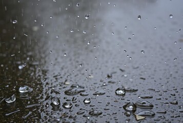 Sparkling raindrops on a wet pavement;;