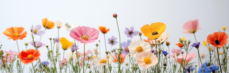 Fototapeta premium flowers in the field colorful isolated for frame