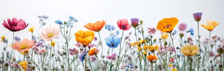 flowers in the field colorful isolated for frame