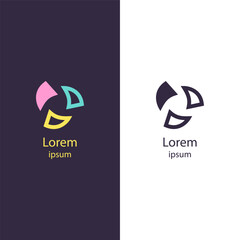Abstract geometric logo with three dynamic shapes forming a triangle-like pattern, symbolizing collaboration and movement. Suitable for tech companies, creative agencies, or startups.