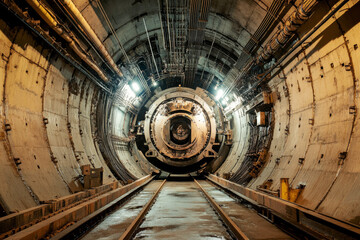 Obraz premium Large tunnel boring machine is digging a new subway line underground