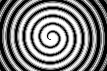 Abstract black hypnotic circle shape isolated on a white background. The design features a psychedelic spiral line and a geometric twirl spiral element. Optical illusion style. Vector illustration