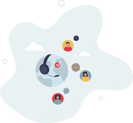 Online customer service with global support center.flat design with people.