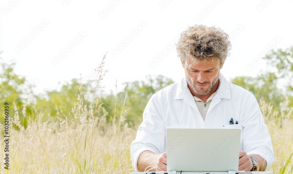 Aufkleber transgender scientist analyzing wildlife data with technology in nature