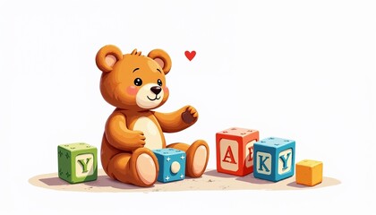 Cute teddy bear with building blocks, symbolizing joy and creativity during toy drive for children