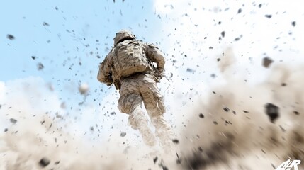 Dynamic Action-Packed Military Scene in Army Camouflage on a Colorful Battlefield - 4K Gaming Wallpaper