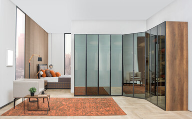 modern bedroom interior design concept and modern lamp
