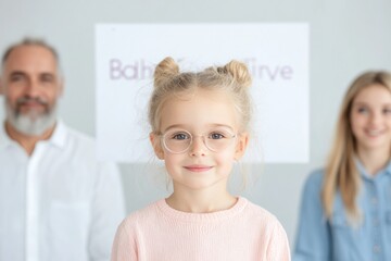 Fototapeta premium Family Discussing Eye Health Awareness with Educational Materials – Emphasis on Eye Care and Prevention