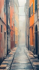 Fototapeta premium Vibrant City Street Contrasts with Serene Foggy Alley in Split Photography Concept