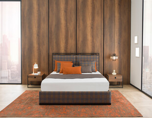 modern bedroom interior design concept and modern lamp