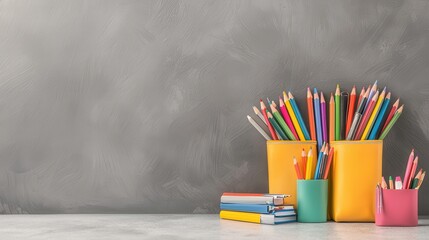 Obraz premium Brightly colored pencil cases with a variety of stationery spilling out, ideal for backtoschool ads