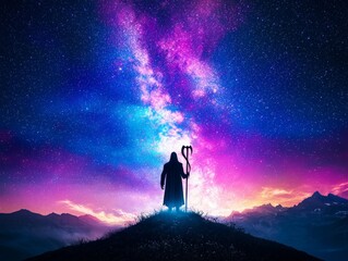 Fototapeta premium Reaper Against a Starry Night Sky