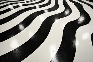 A simple yet striking black and white striped floor in a room