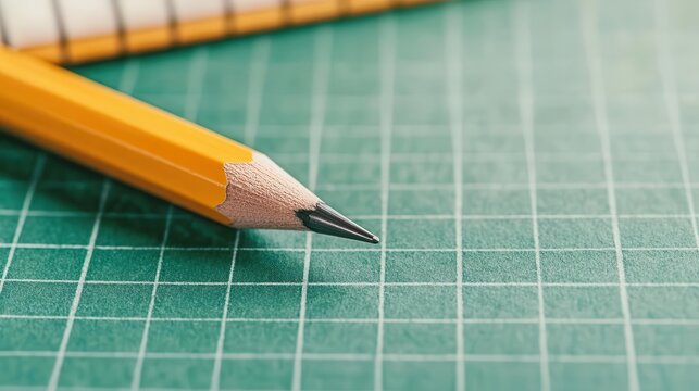 Closeup of a protractor and pencil on graph paper, great for geometry or math supply advertisements