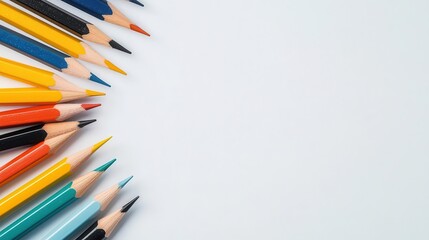 Fototapeta premium Closeup of sharpened pencils arranged in a circular pattern, showcasing vibrant colors for educational marketing