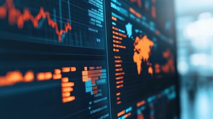 Comprehensive digital dashboard displaying real time global market trends currency exchange data and other key financial indicators to inform strategic business decisions and international