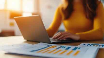 Fototapeta premium Data analysts collaborating on a detailed financial projection report to guide company wide budgeting and strategic decision making