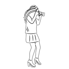 woman taking photo, outline sketch, vector