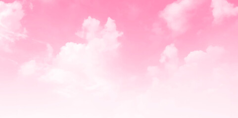 Natural scenery background pink sky with bright white clouds and clear. Pink sky background.