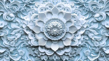 Delicate paper cut mandala, layered silhouette patterns, 3D illustration