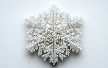 Delicate snowflake with intricate details, pure white backdrop, capturing the exquisite beauty of winter and natures unique creations