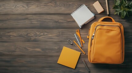 Overhead view of an open backpack spilling out school supplies, ideal for backtoschool sales or promotions