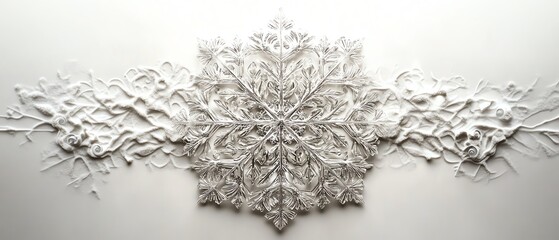 Snowflake with intricate designs against a pure white backdrop, capturing the delicate beauty and uniqueness of winters natural artistry