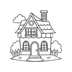 Fototapeta premium sketch of a cute cartoon house for kids coloring book page