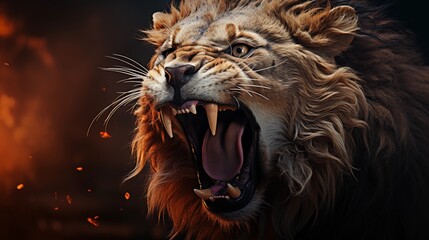 Fototapeta premium Lion Roaring On Black Background