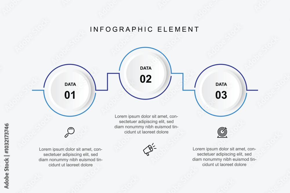 Poster 3 step process infographic template with line step and circle connected 