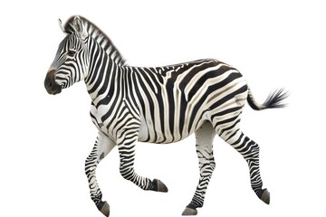 Obraz premium A zebra runs on a white background, suitable for use in sports or nature-related themes