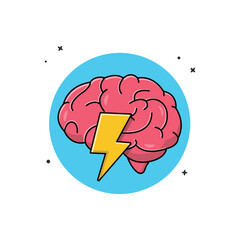 Brain with Thunder Vector Illustration. Brainstorming Concept Design