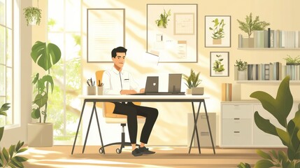 Asian Officer man while working from home. Ready for working with home office setup, comfortable to work everywhere with hi spreed internet.