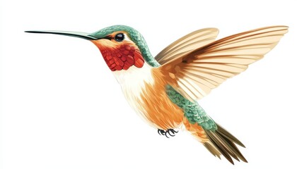 Obraz premium Beautiful hummingbird in flight with vibrant colors on a white background