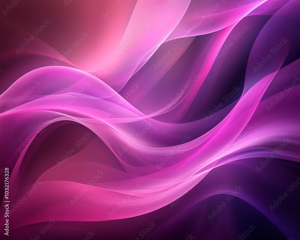Poster A captivating abstract background featuring flowing waves in dark fuchsia and violet, highlighting the dynamic texture and fluidity of curved lines in digital art