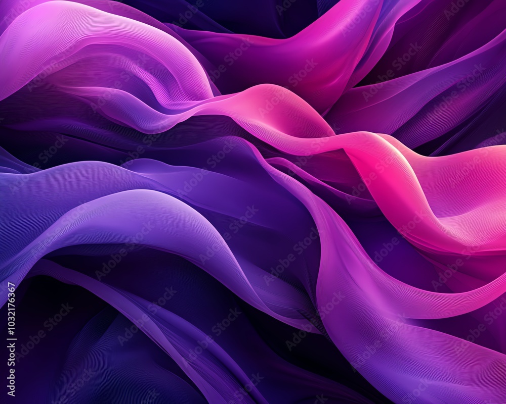 Aufkleber A captivating abstract background featuring flowing waves in dark fuchsia and violet, highlighting the dynamic texture and fluidity of curved lines in digital art
