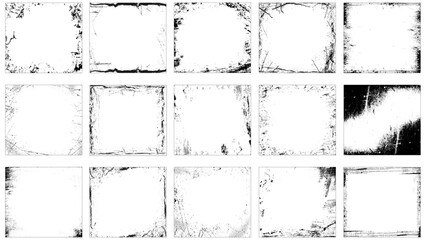 Collection of 15 grunge frame. vector grunge textures isolated on white background. Overlay grunge texture. Distressed effect. Different paint textures,