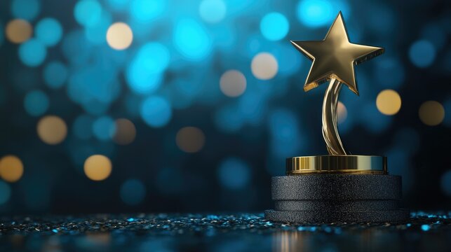 A golden star award sitting on a black pedestal, perfect for recognizing achievements and awards ceremonies